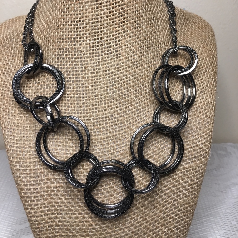 Cycle of circles gun metal necklace